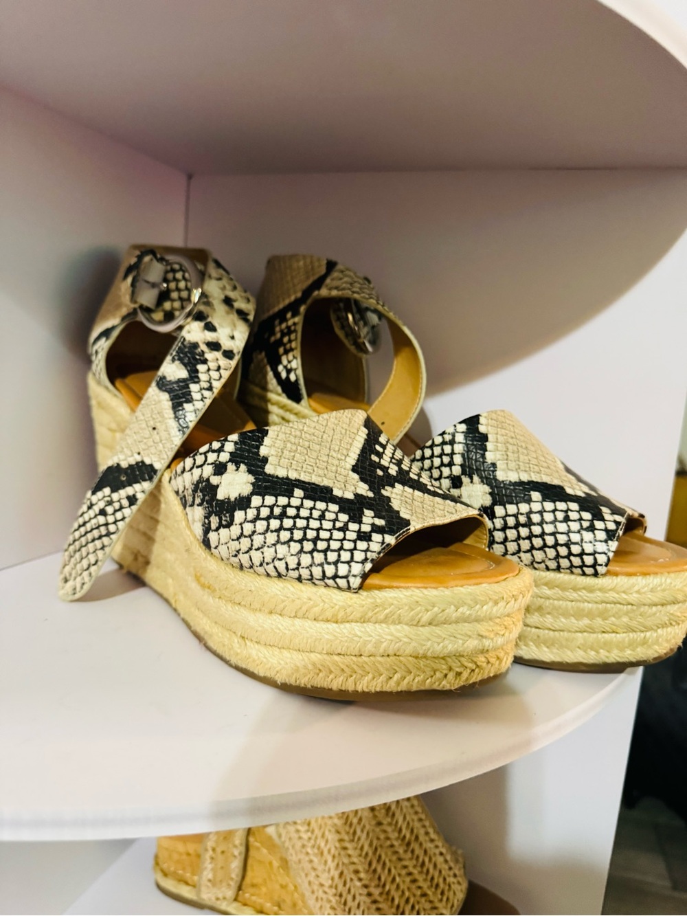 Nine West Snake-Print Wedge Espadrille Sandals - Black & Cream